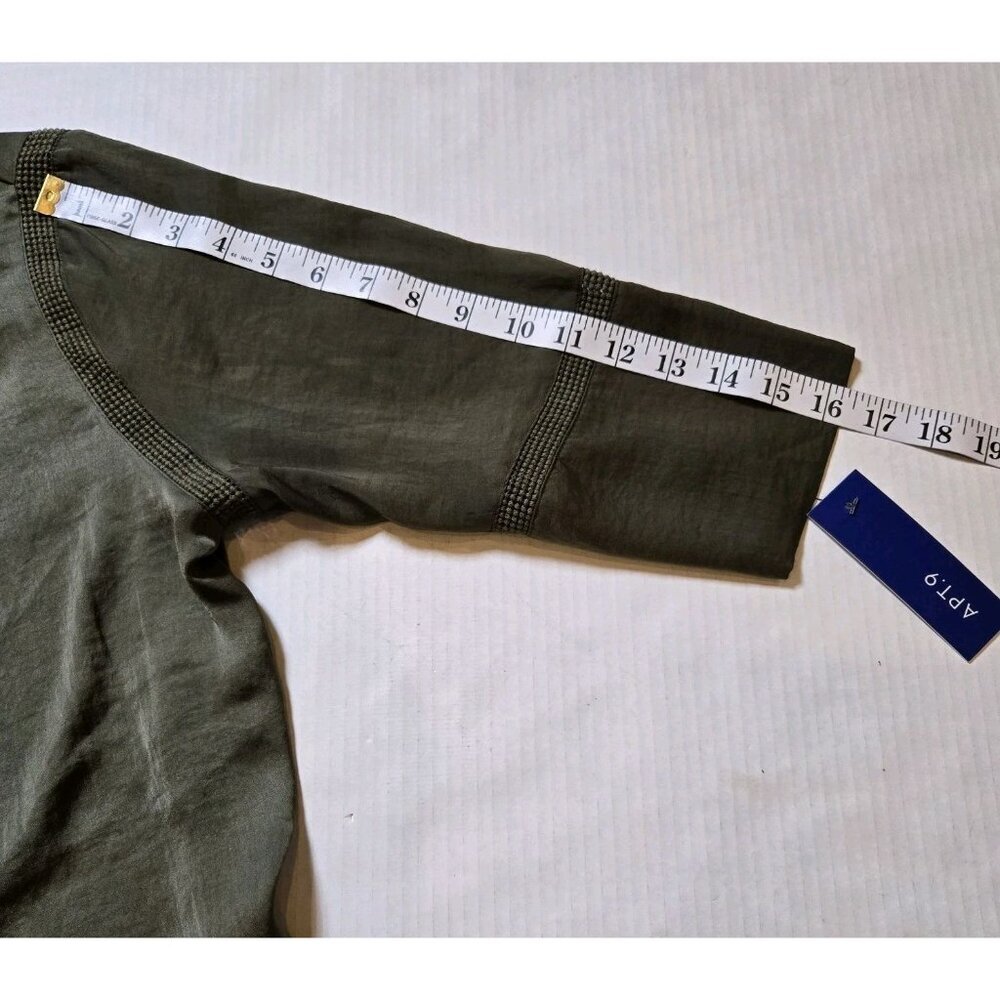 Apt 9 Womens Olive Green 3/4 Bell Sleeve Crew Neck Blouse Top Med Boho RN73277 - Picture 5 of 9